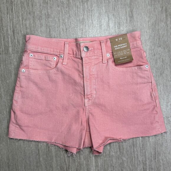 Madewell Pants - Madewell The Perfect Jean Short Cutoff Pink Womens 26 NWT Raw Hem Stretch Denim